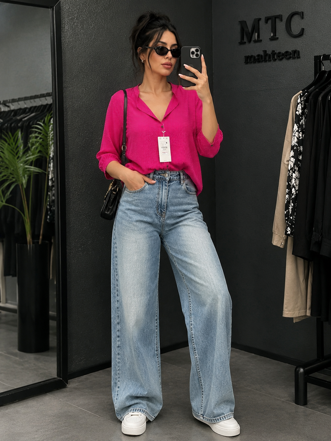 شومیز زنانه خال خالی صورتی Bershka